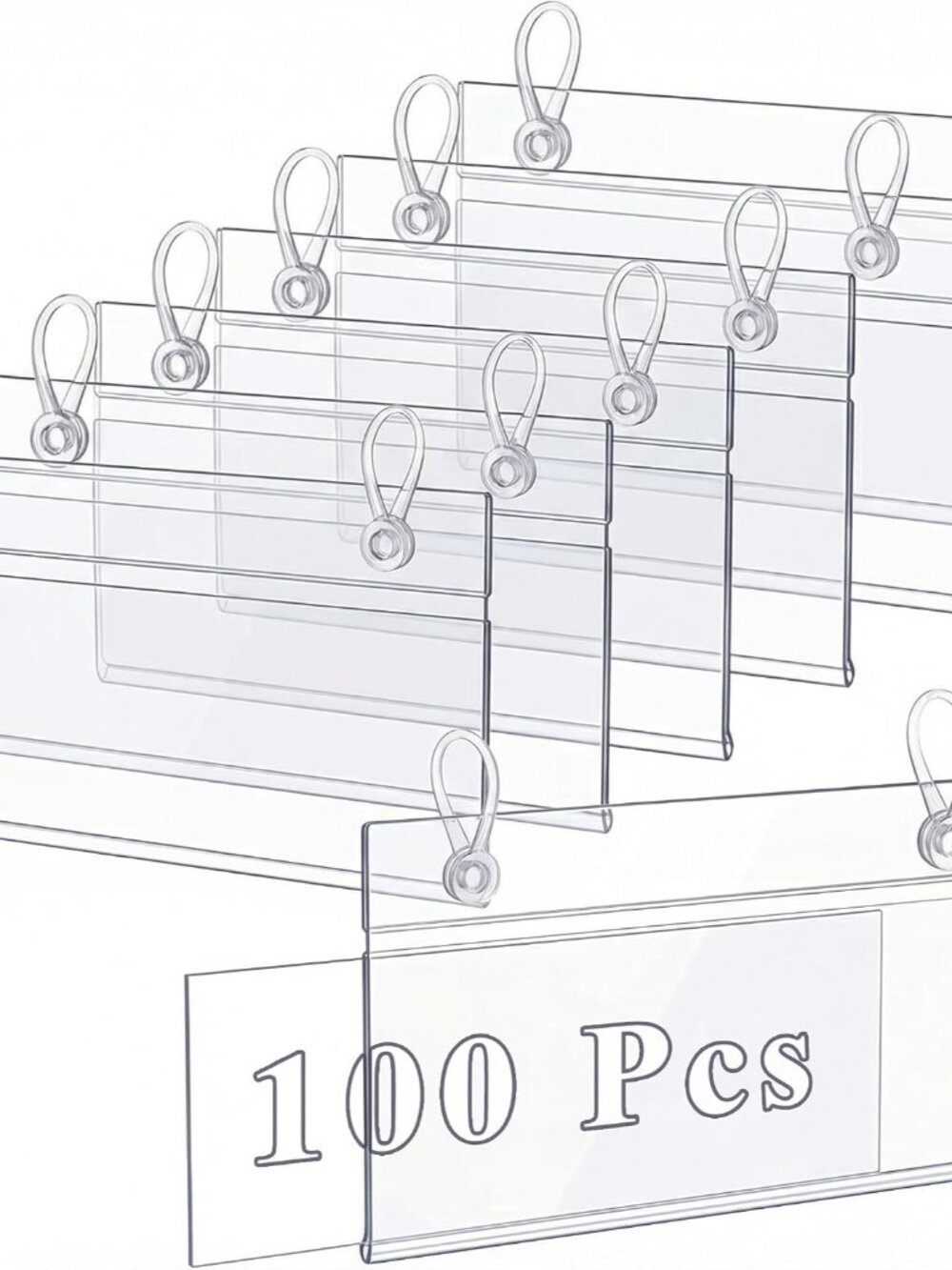 100 Pack 4" x 2.3" Wire Shelf Label Holders, Fit 4" x 1.7" Labels